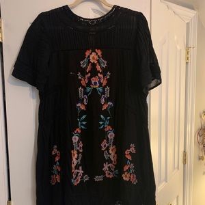 Free People Black Flower Embroidered Dress